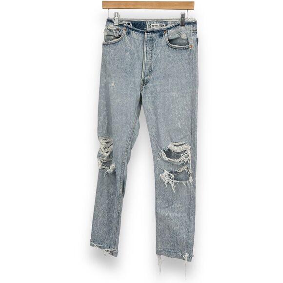 Re/done Levi’s 100% Cotton Light Wash Distressed Buttons Fly Straight Jeans 24 - Picture 1 of 14